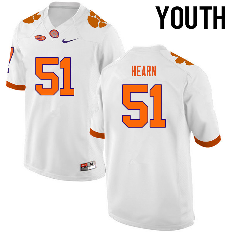 Youth Clemson Tigers #51 Taylor Hearn College Football Jerseys-White